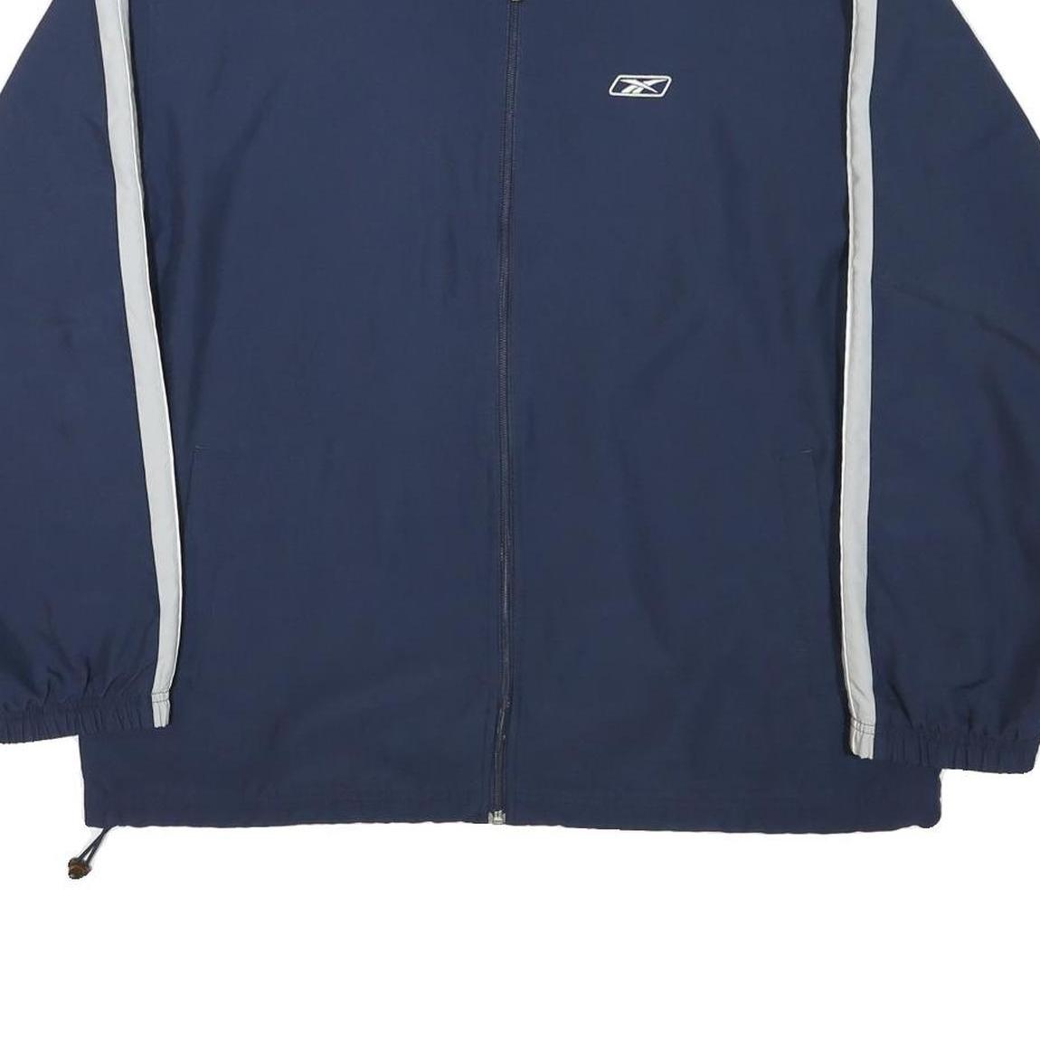 REEBOK Mens Blue & White Zip Jacket L Polyester Blend Plain Sports Casual