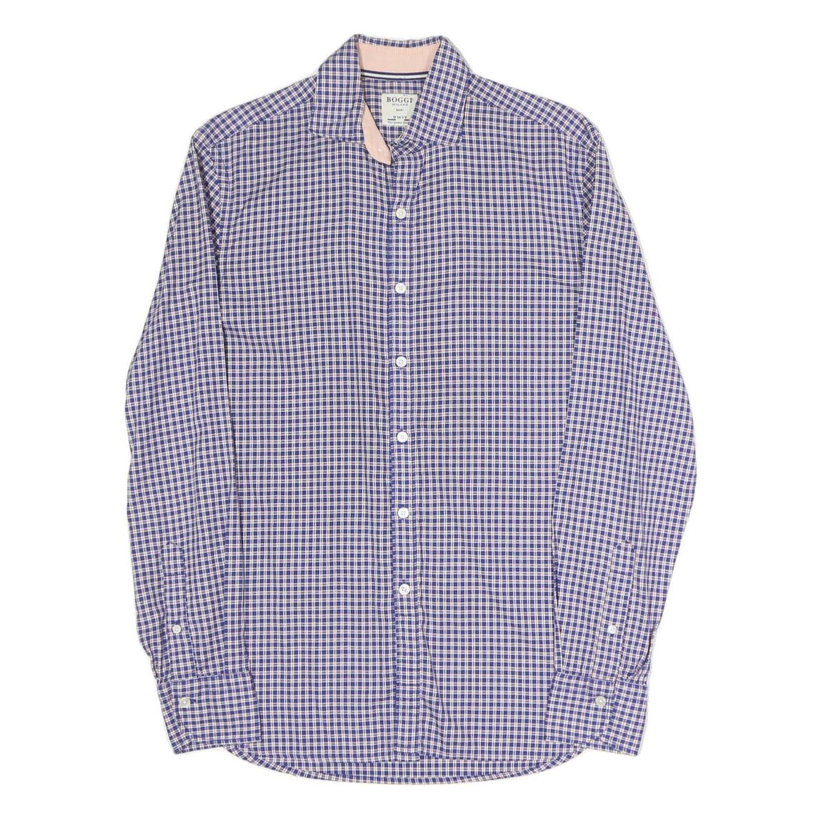 BOGGI Mens Blue Check Shirt S Cotton Blend Casual Button Down