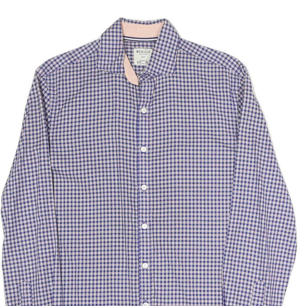 BOGGI Mens Blue Check Shirt S Cotton Blend Casual Button Down