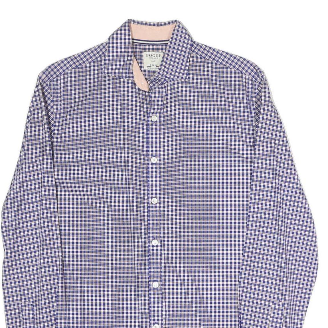 BOGGI Mens Blue Check Shirt S Cotton Blend Casual Button Down