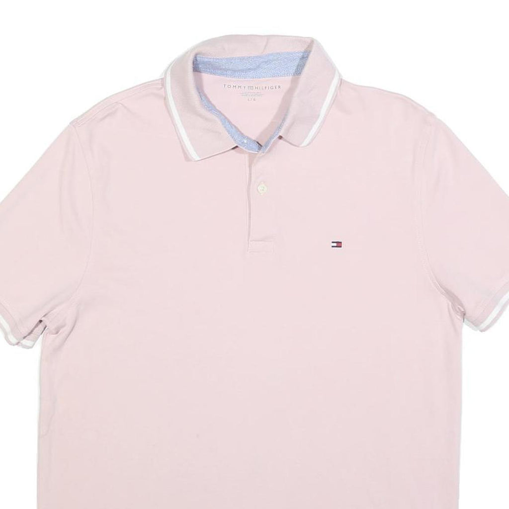 TOMMY HILFIGER Mens Pink Short Sleeve Plain L Polo Shirt Cotton Blend Classic
