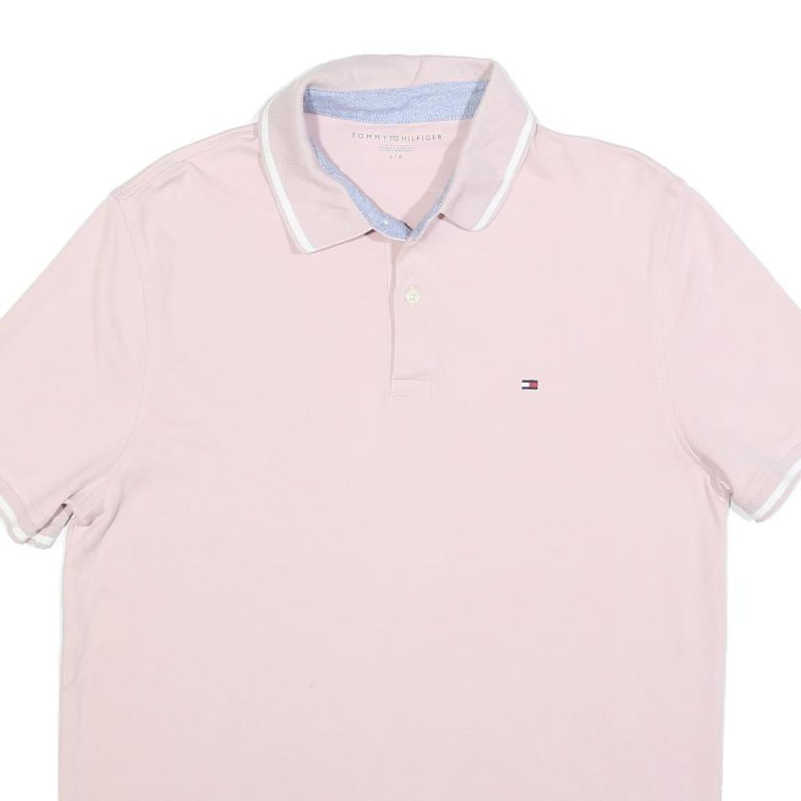 TOMMY HILFIGER Mens Pink Short Sleeve Plain L Polo Shirt Cotton Blend Classic