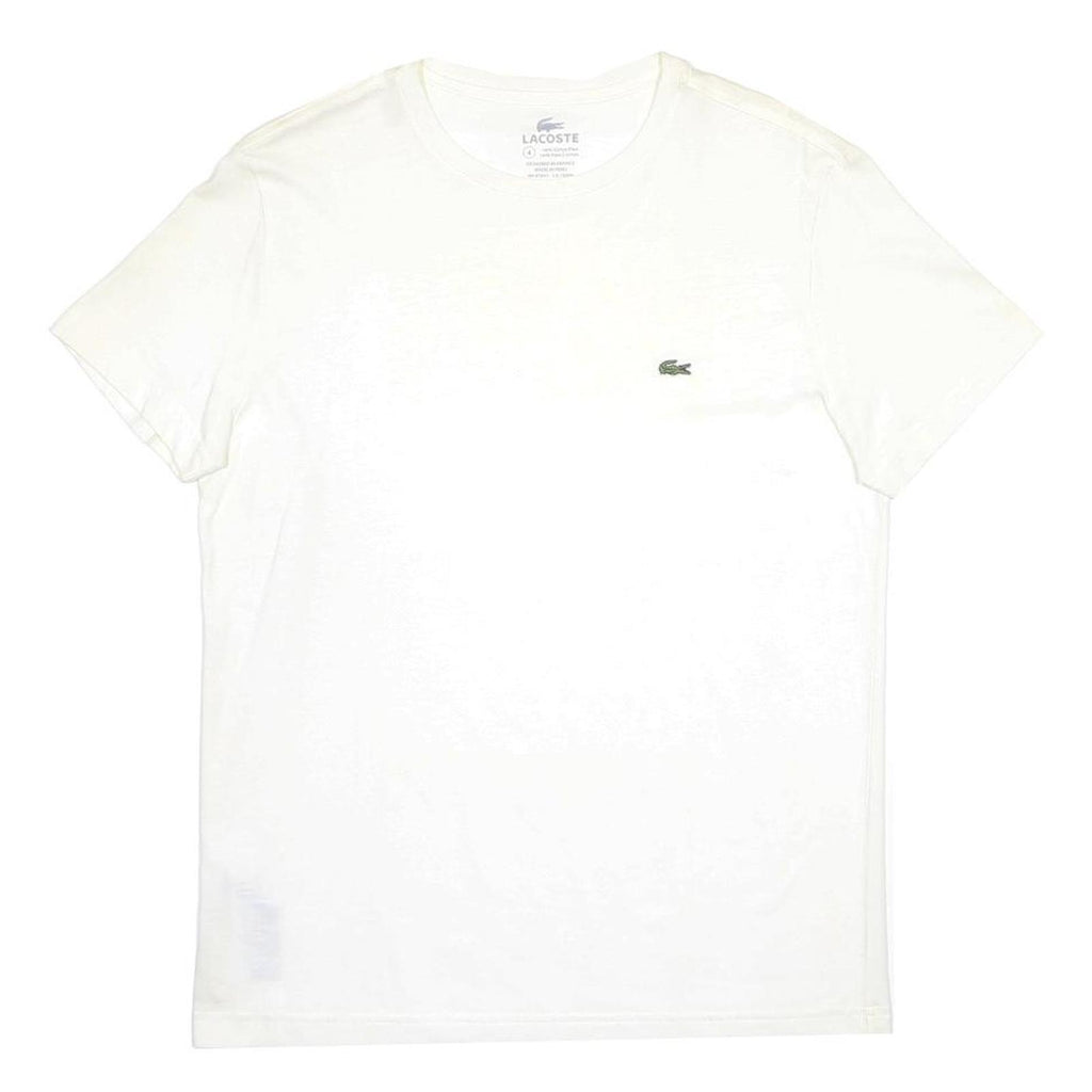 LACOSTE Mens White Crew Neck Short Sleeve T-Shirt M Cotton Blend Classic Logo