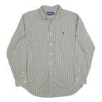 RALPH LAUREN Mens Green & White Checked Classic Fit Shirt L Cotton Blend Long
