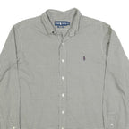 RALPH LAUREN Mens Green & White Checked Classic Fit Shirt L Cotton Blend Long