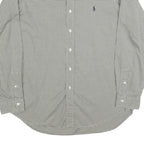 RALPH LAUREN Mens Green & White Checked Classic Fit Shirt L Cotton Blend Long