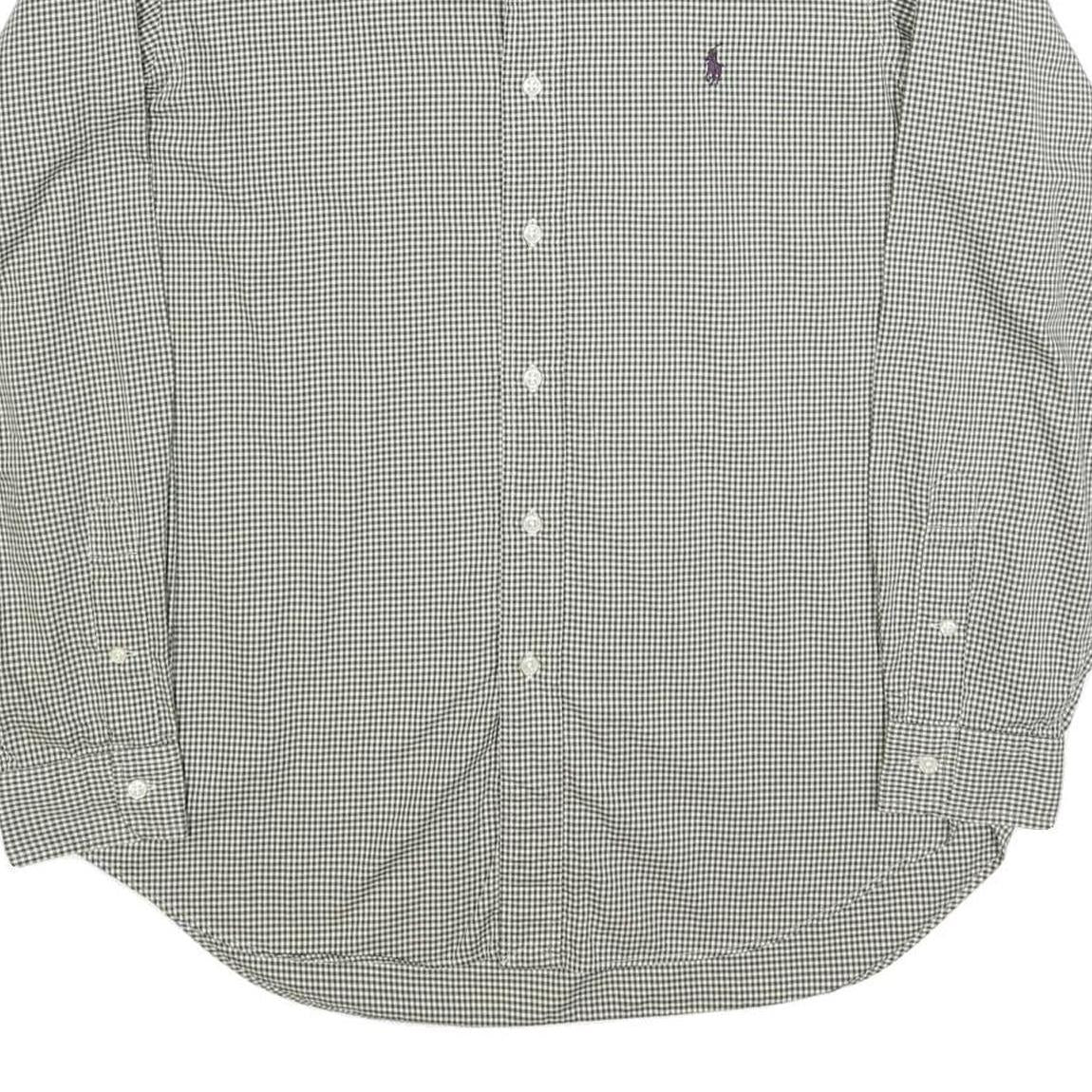 RALPH LAUREN Mens Green & White Checked Classic Fit Shirt L Cotton Blend Long