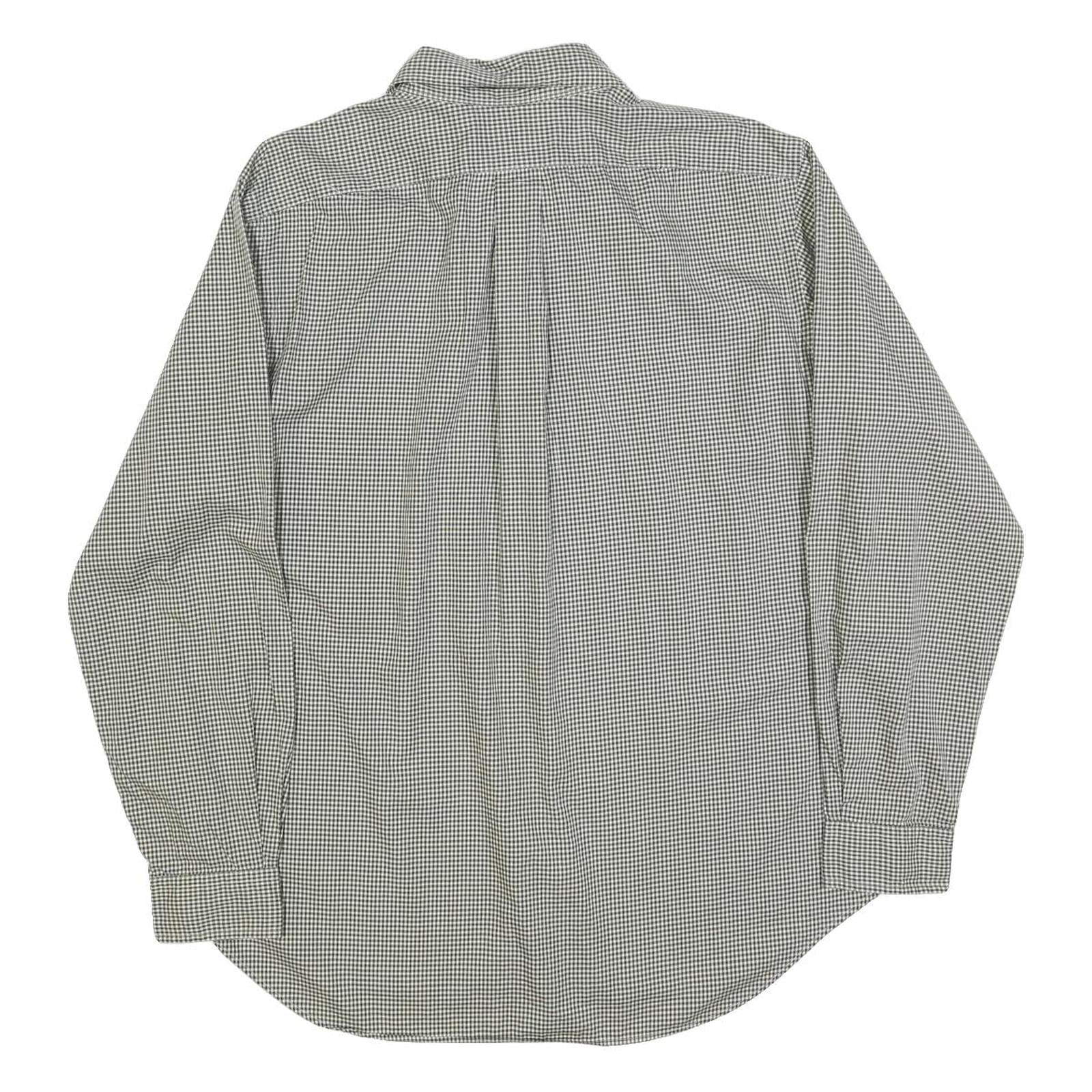 RALPH LAUREN Mens Green & White Checked Classic Fit Shirt L Cotton Blend Long