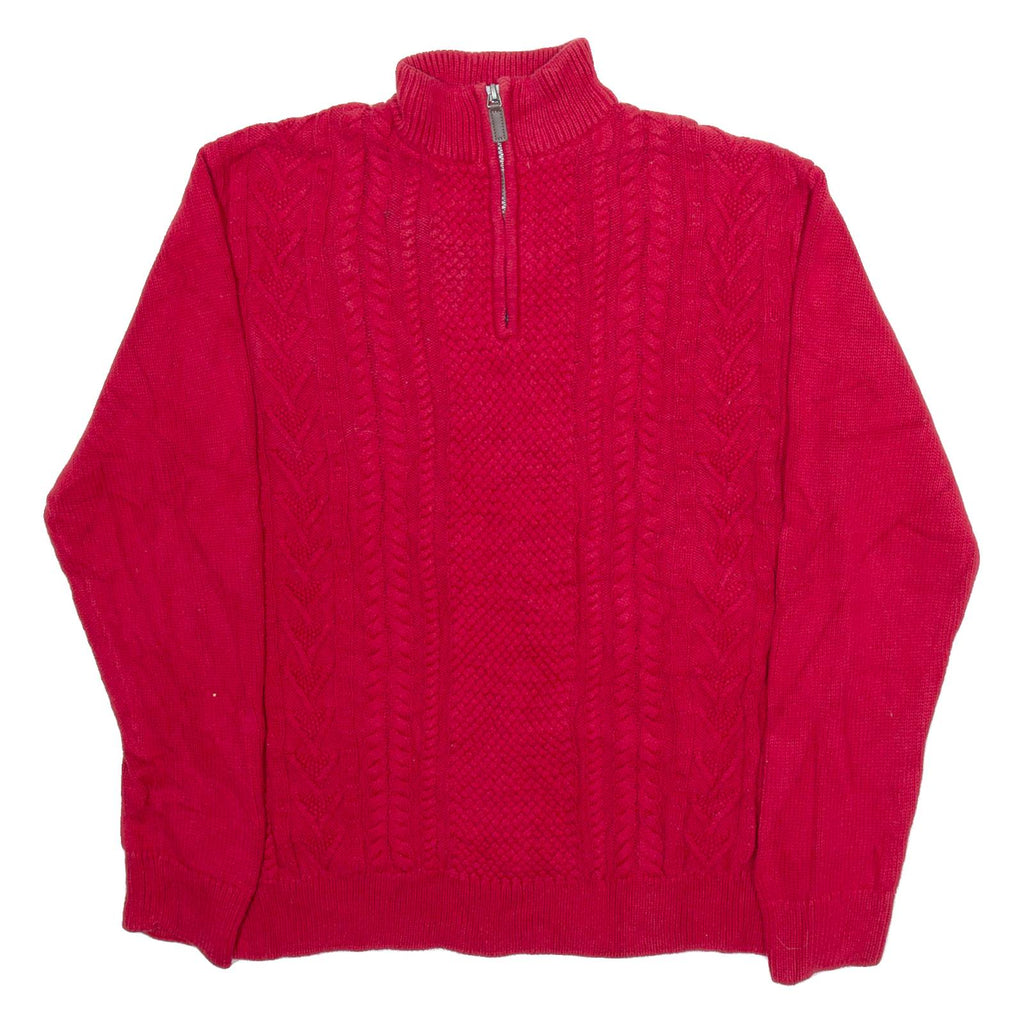 CHAPS Mens Jumper Red 1/4 Zip Cable Knit L