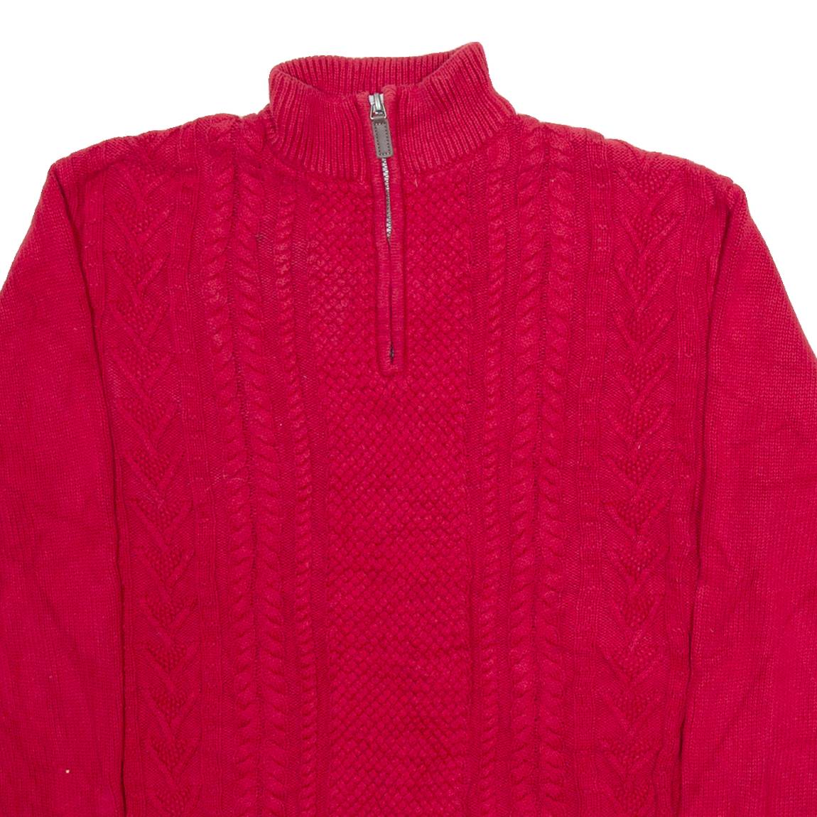 CHAPS Mens Jumper Red 1/4 Zip Cable Knit L
