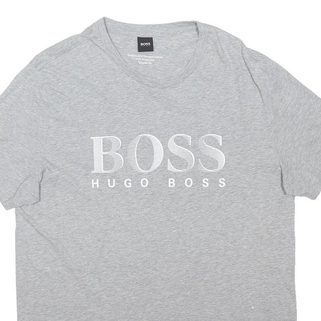 HUGO BOSS Mens Grey BOSS Logo Graphic T-Shirt 2XL Short Sleeve Crew Neck Casual