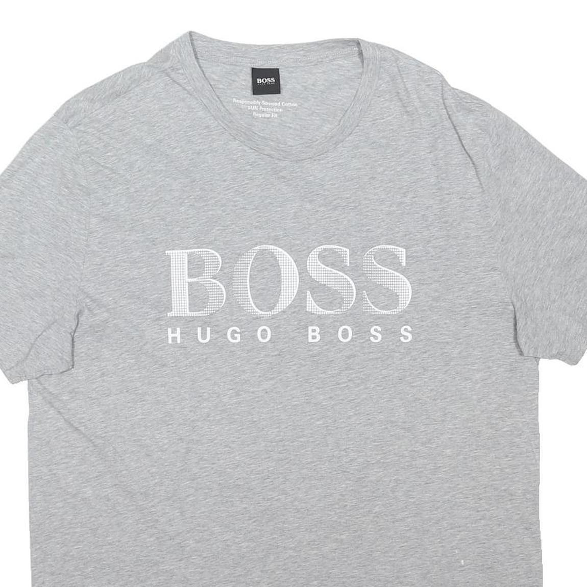 HUGO BOSS Mens Grey BOSS Logo Graphic T-Shirt 2XL Short Sleeve Crew Neck Casual