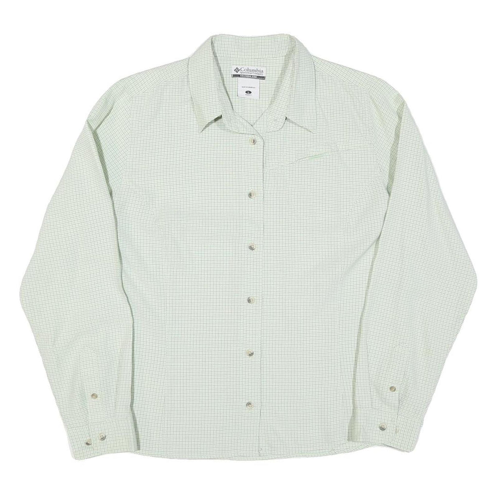 COLUMBIA Womens Green & White Check Long Sleeve Shirt L Outdoor Casual Cotton