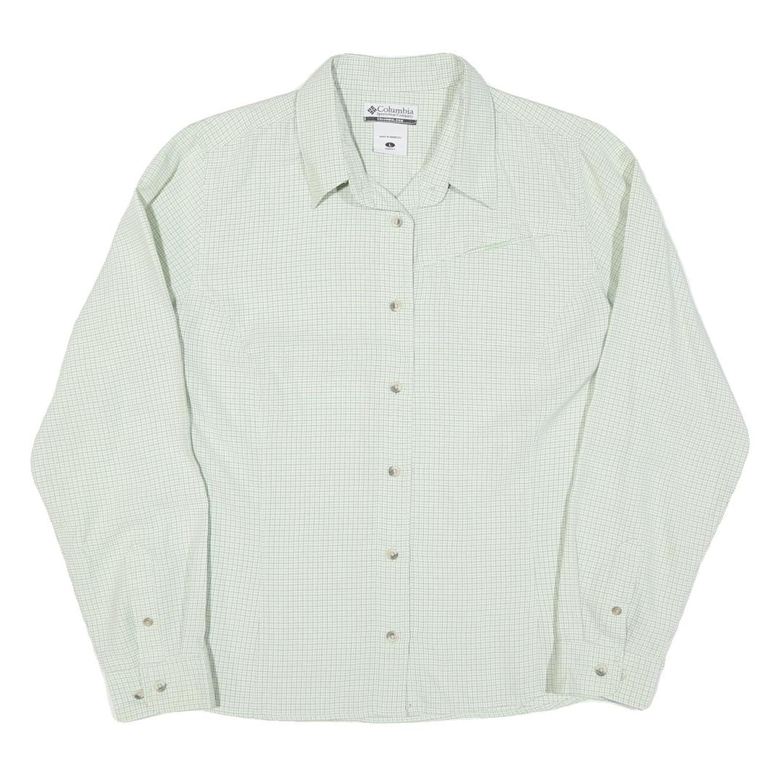COLUMBIA Womens Green & White Check Long Sleeve Shirt L Outdoor Casual Cotton