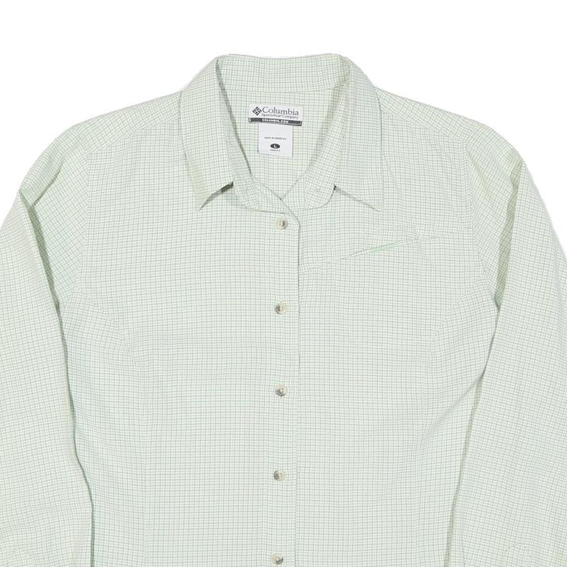 COLUMBIA Womens Green & White Check Long Sleeve Shirt L Outdoor Casual Cotton