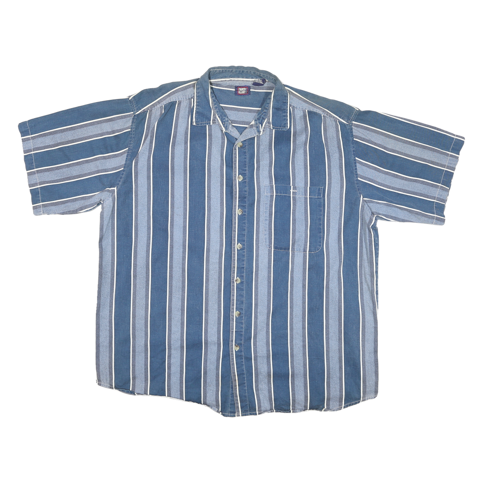 FADED GLORY Mens Blue & White Striped Short Sleeve Shirt 2XL Casual Summer