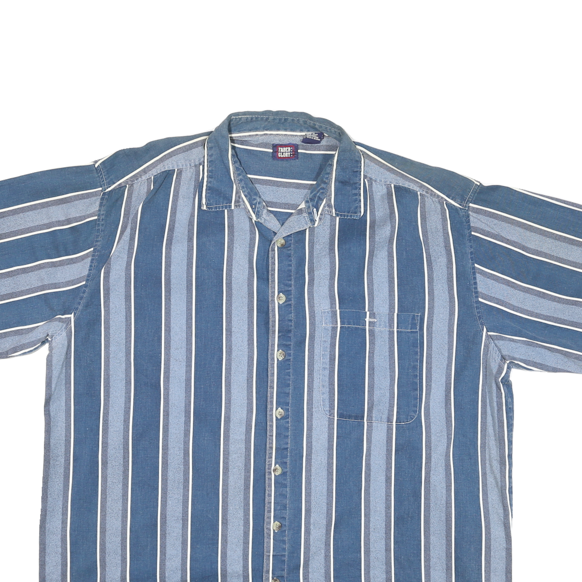 FADED GLORY Mens Blue & White Striped Short Sleeve Shirt 2XL Casual Summer