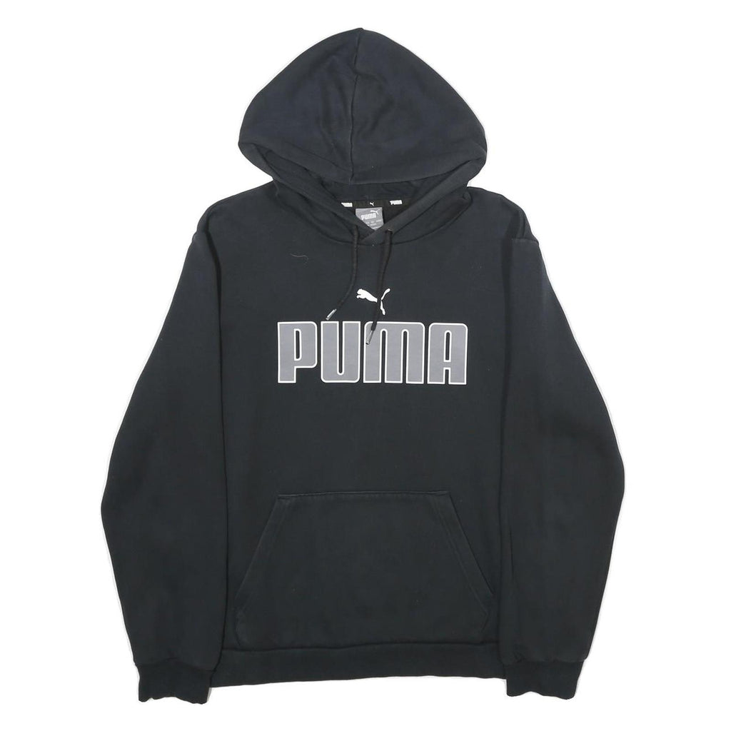 PUMA Mens Black Hoodie M Cotton Blend Pullover Hooded Sweatshirt Logo Print