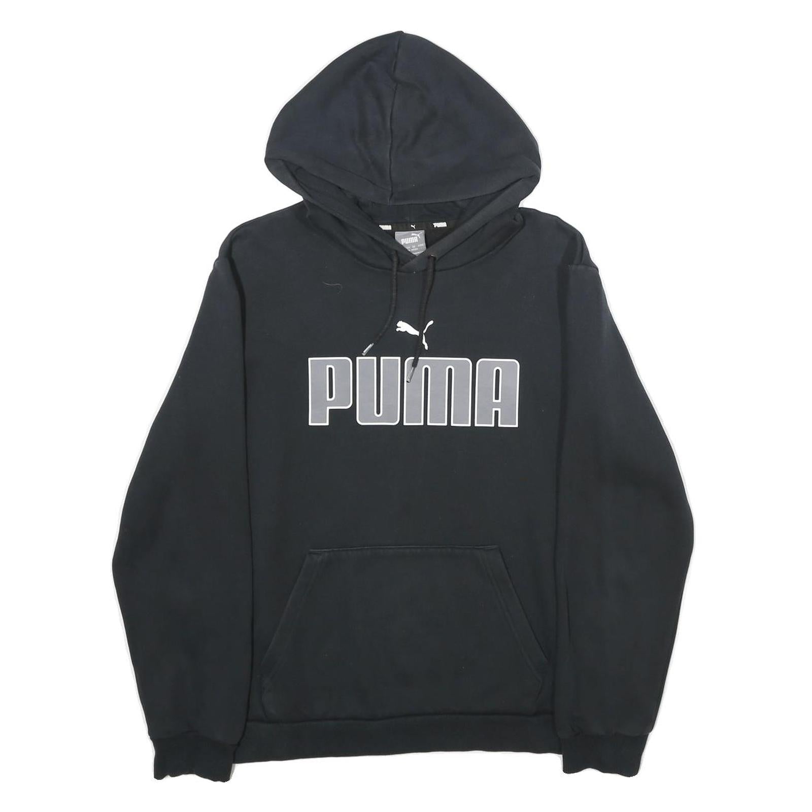 PUMA Mens Black Hoodie M Cotton Blend Pullover Hooded Sweatshirt Logo Print
