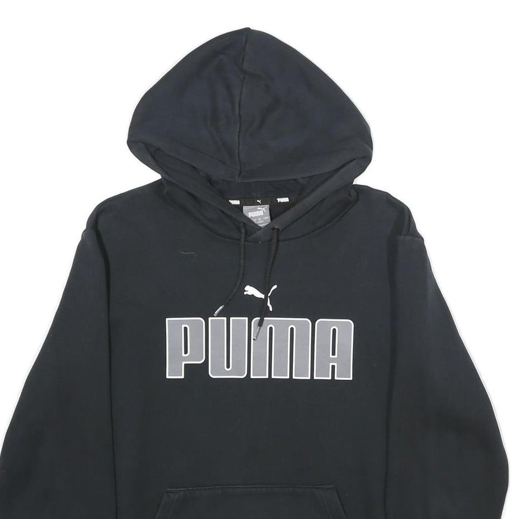 PUMA Mens Black Hoodie M Cotton Blend Pullover Hooded Sweatshirt Logo Print