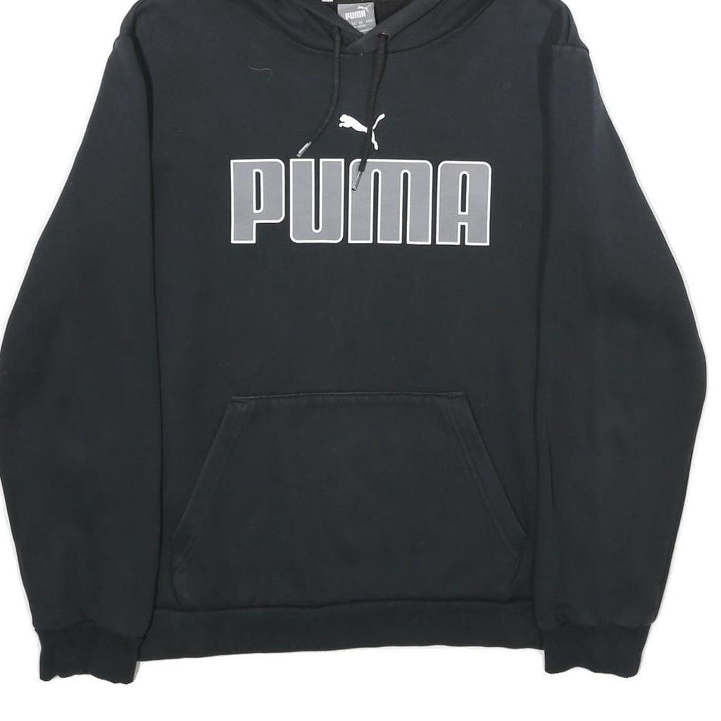 PUMA Mens Black Hoodie M Cotton Blend Pullover Hooded Sweatshirt Logo Print