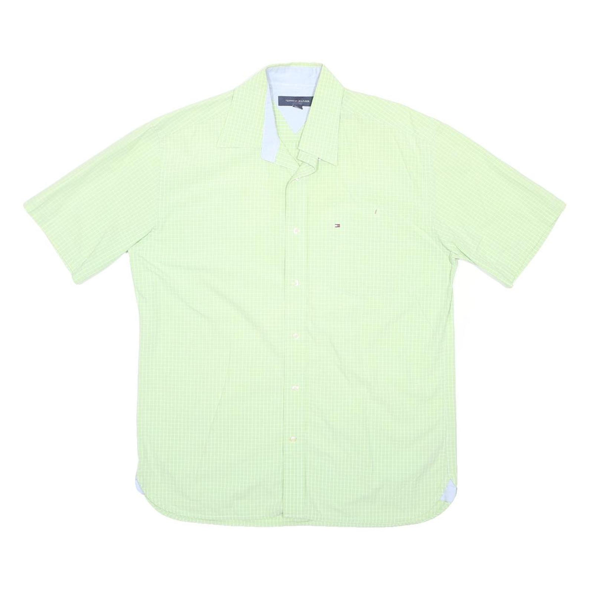 TOMMY HILFIGER Mens Green Plain Cotton Shirt M Casual Summer Short Sleeve