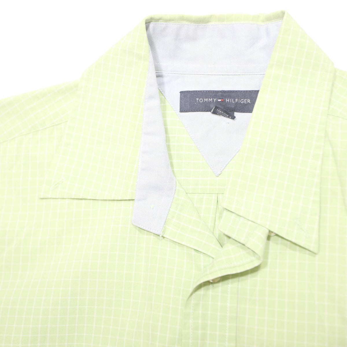 TOMMY HILFIGER Mens Green Plain Cotton Shirt M Casual Summer Short Sleeve