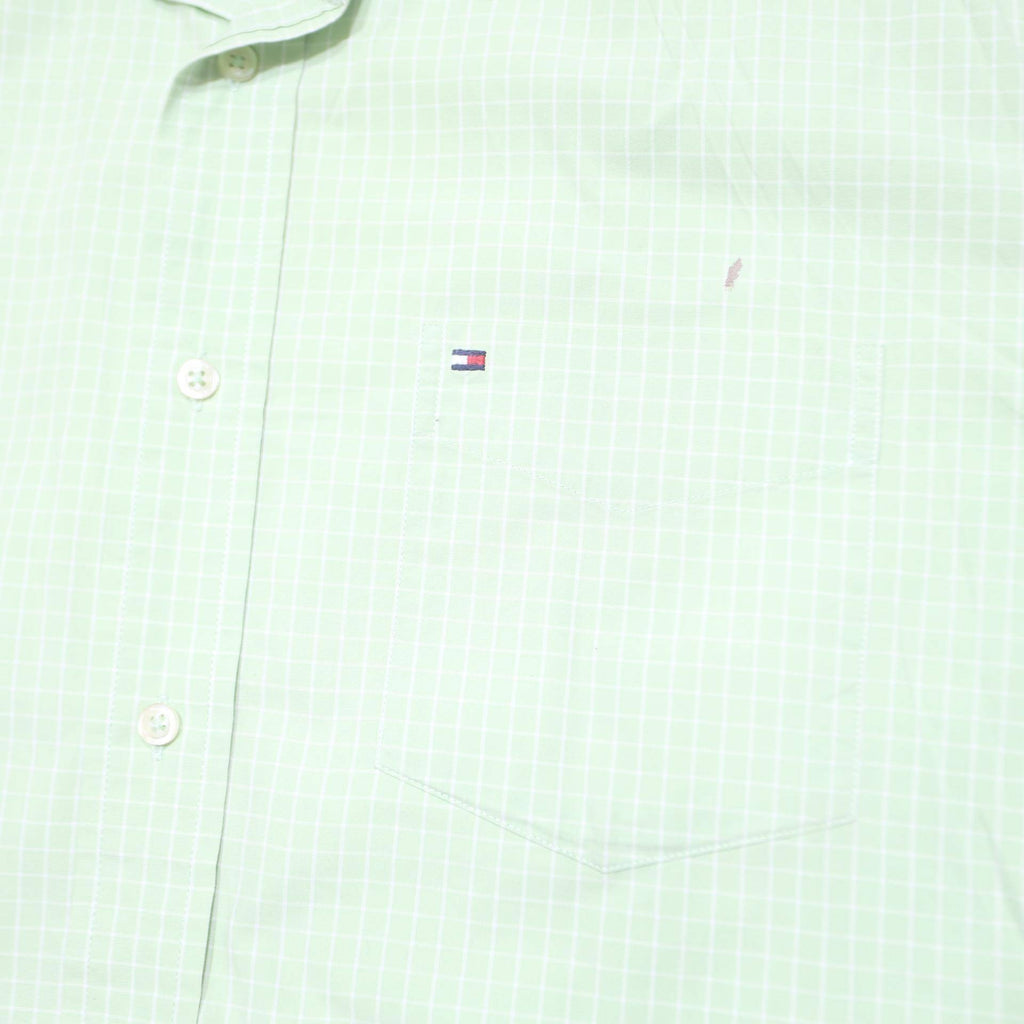 TOMMY HILFIGER Mens Green Plain Cotton Shirt M Casual Summer Short Sleeve