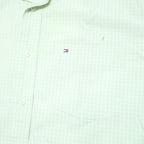 TOMMY HILFIGER Mens Green Plain Cotton Shirt M Casual Summer Short Sleeve