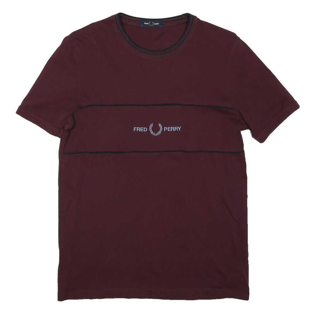FRED PERRY Mens Maroon Short Sleeve Crew Neck Logo T-Shirt S Cotton Blend