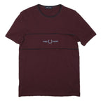 FRED PERRY Mens Maroon Short Sleeve Crew Neck Logo T-Shirt S Cotton Blend