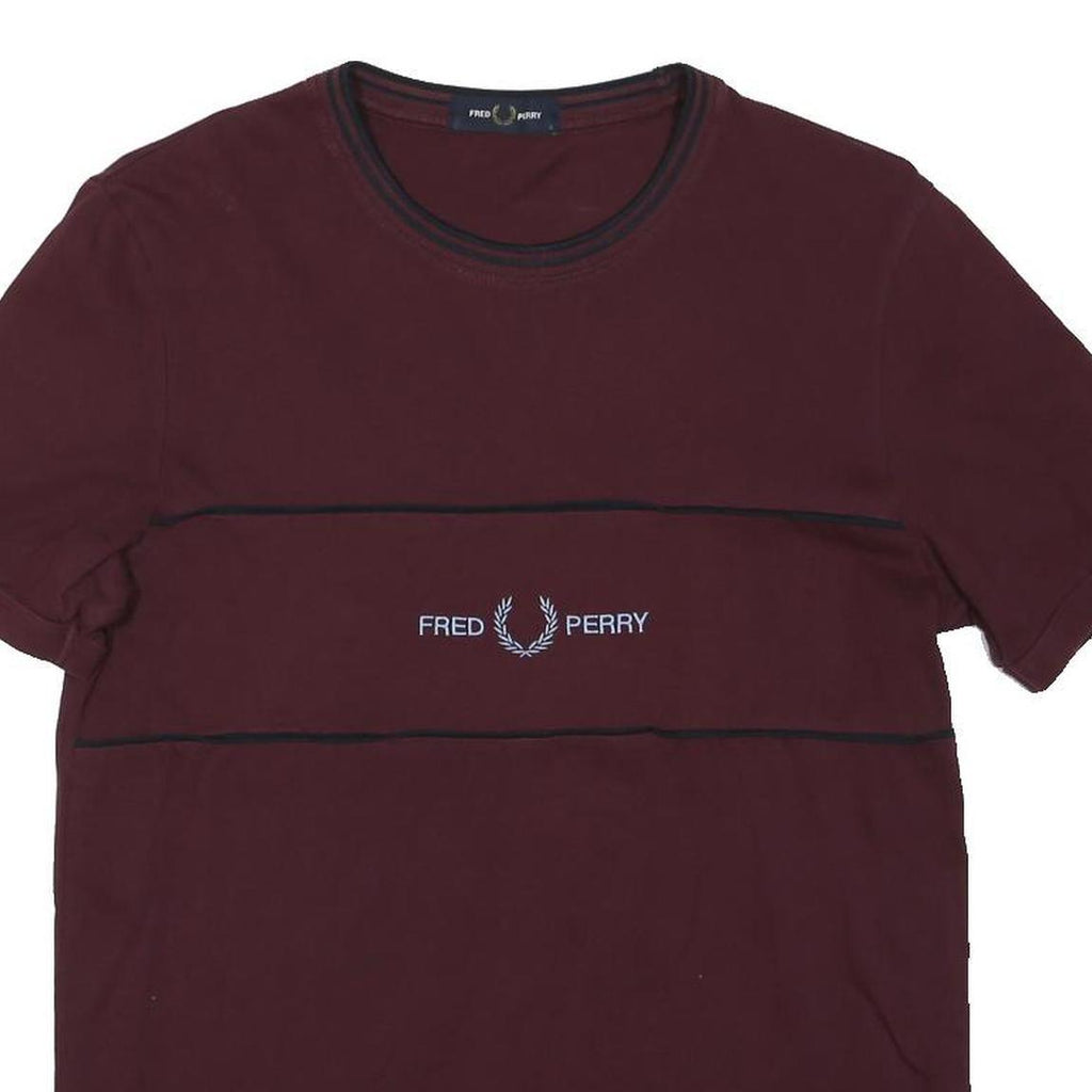FRED PERRY Mens Maroon Short Sleeve Crew Neck Logo T-Shirt S Cotton Blend