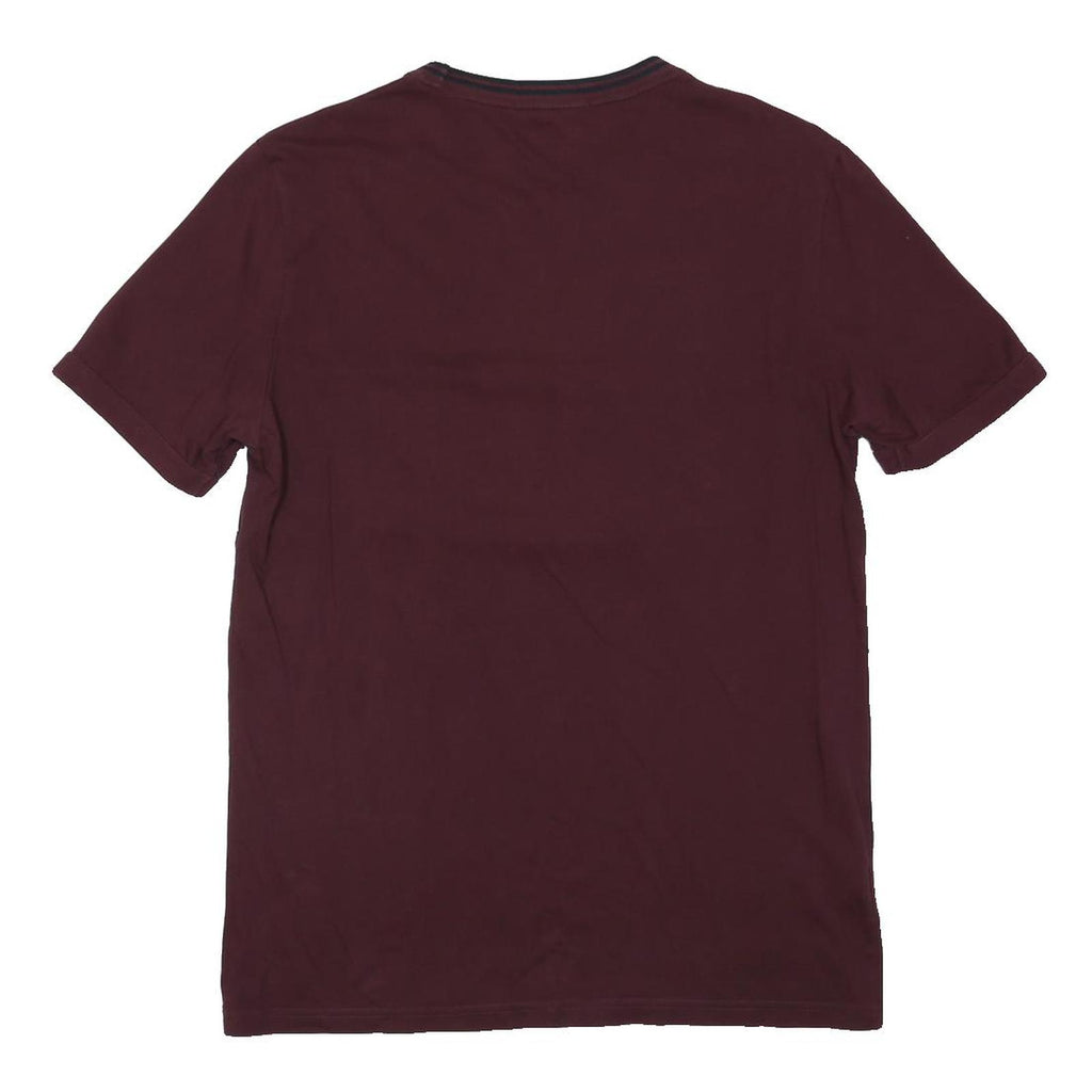 FRED PERRY Mens Maroon Short Sleeve Crew Neck Logo T-Shirt S Cotton Blend