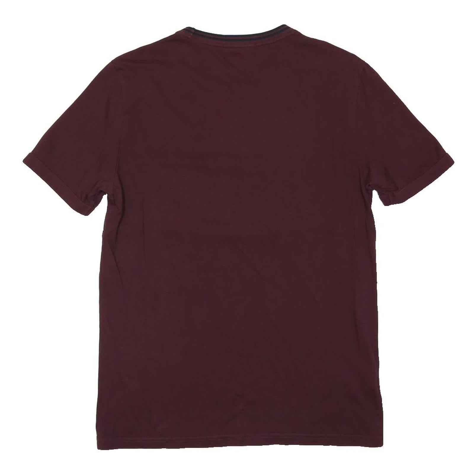 FRED PERRY Mens Maroon Short Sleeve Crew Neck Logo T-Shirt S Cotton Blend