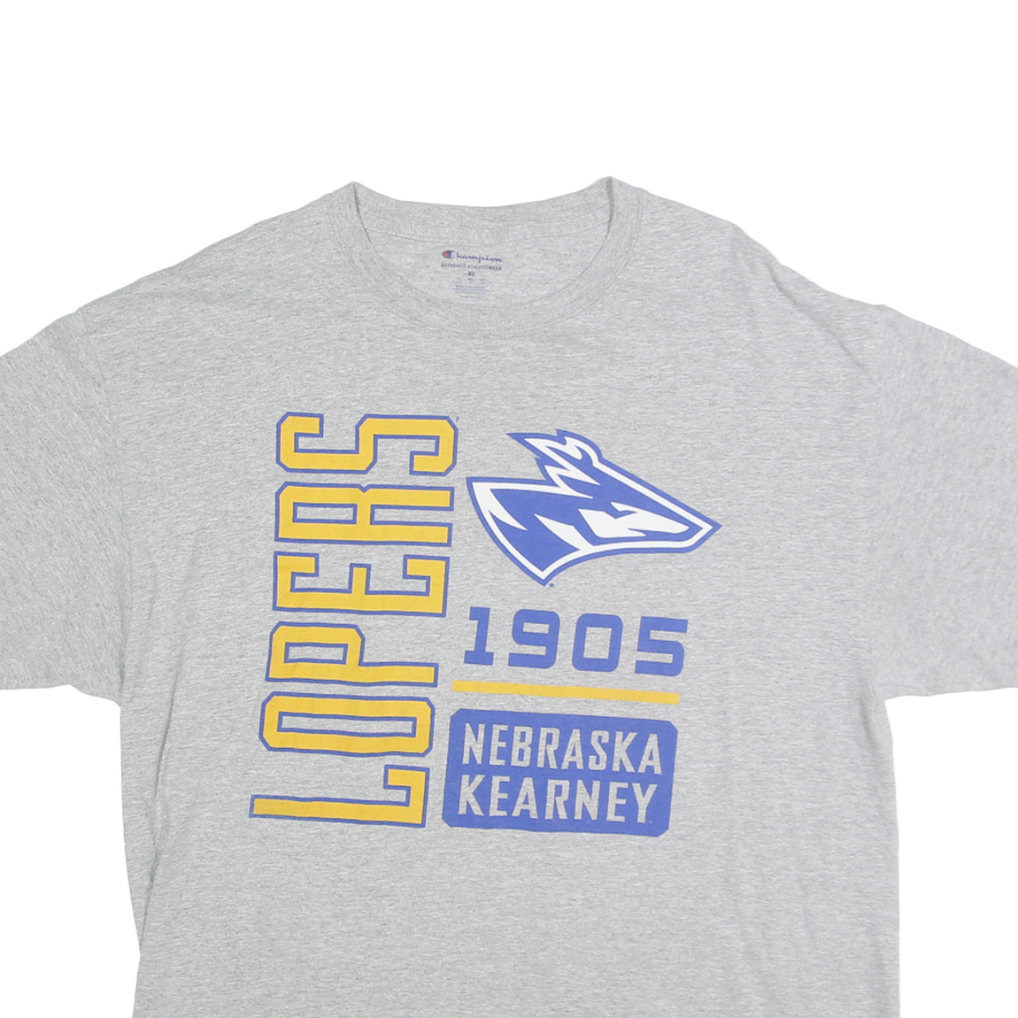 CHAMPION Mens Grey Lopers Graphic T-Shirt XL Short Sleeve Crew Neck Nebraska