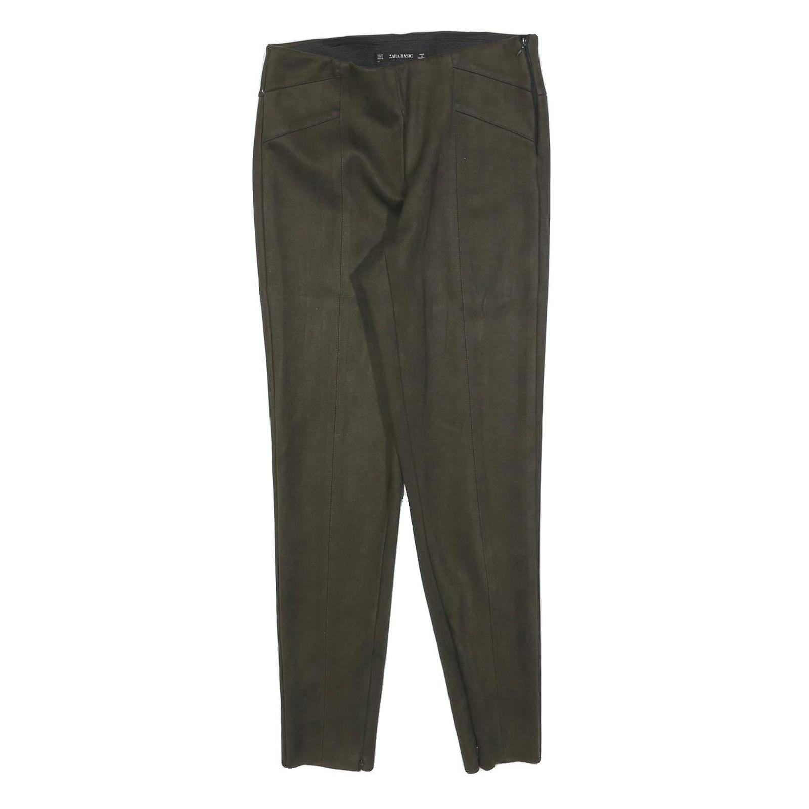 ZARA Womens Slim Olive Green Polyester Blend Slim Tapered Trousers W26 L26
