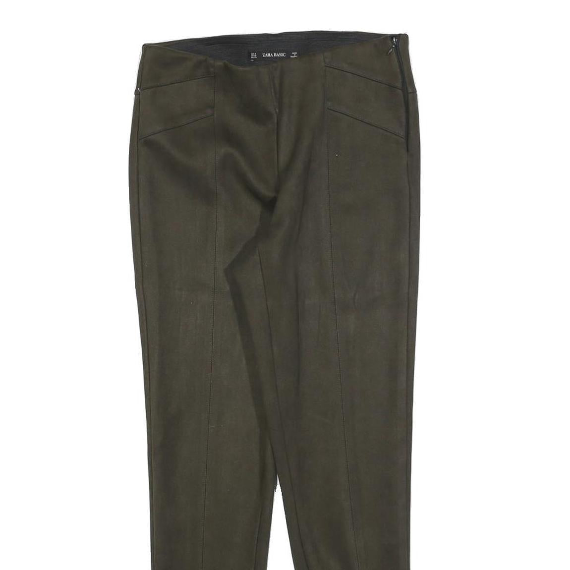 ZARA Womens Slim Olive Green Polyester Blend Slim Tapered Trousers W26 L26
