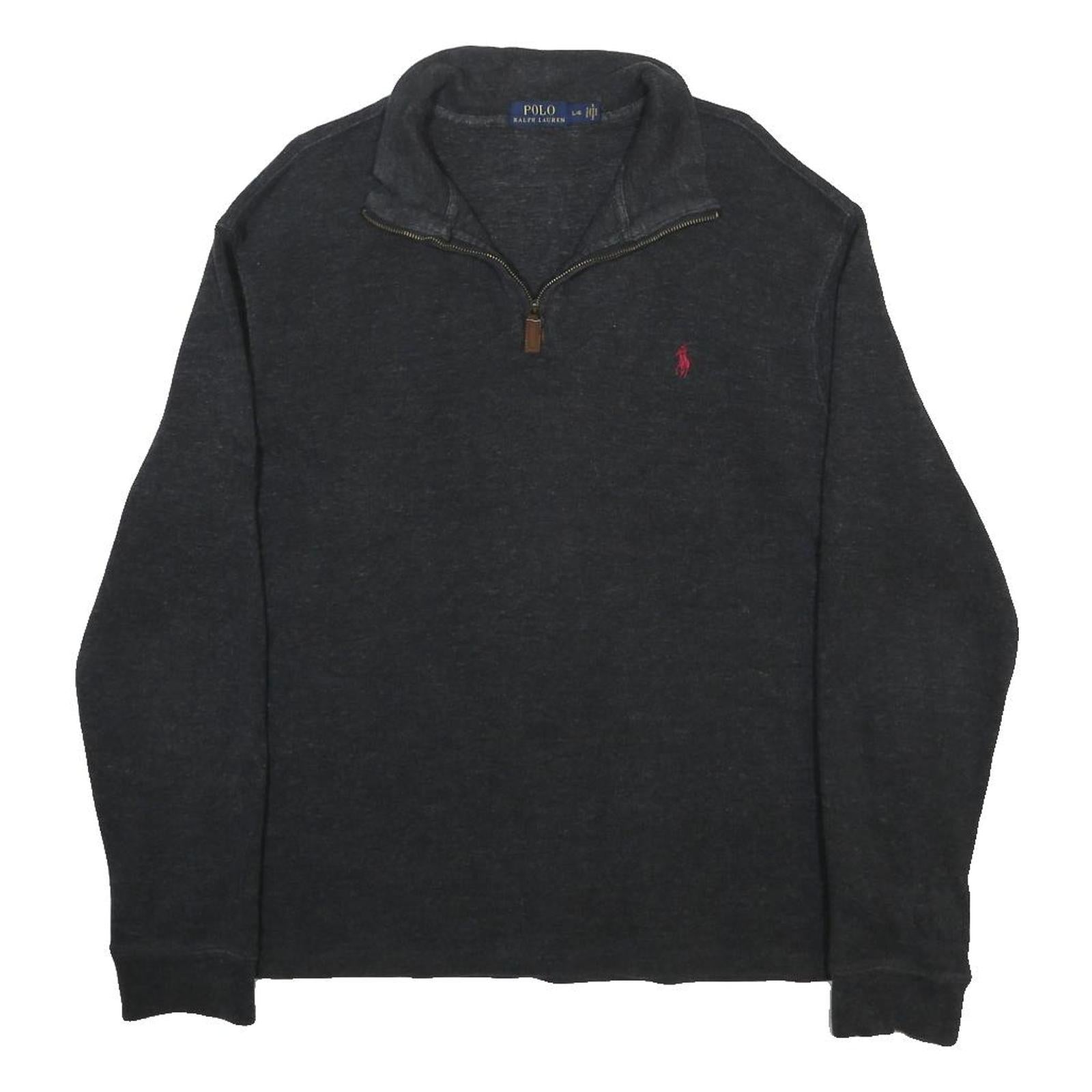 POLO RALPH LAUREN Mens Black Patterned Jumper Half Zip Crew Neck Basic Knit L