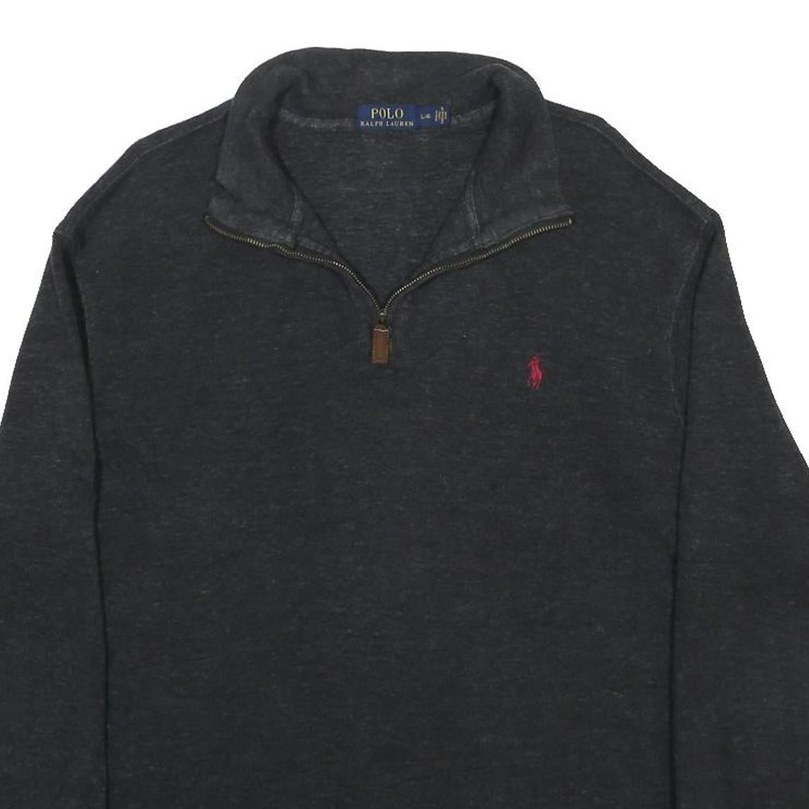 POLO RALPH LAUREN Mens Black Patterned Jumper Half Zip Crew Neck Basic Knit L