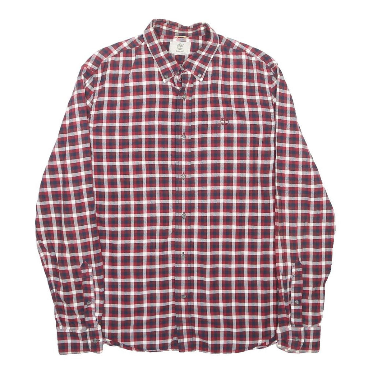 TIMBERLAND Mens Red Blue White Check Shirt M Button-Down Collar Casual Cotton