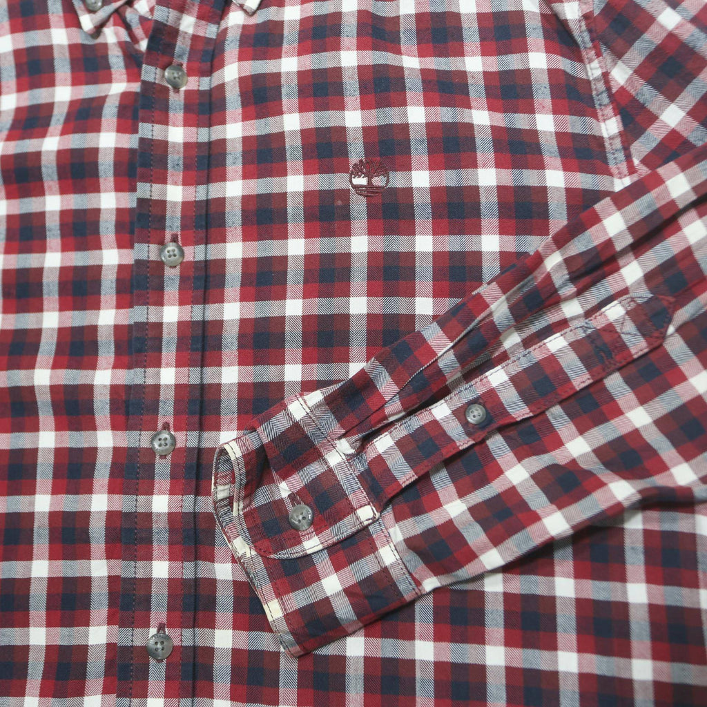 TIMBERLAND Mens Red Blue White Check Shirt M Button-Down Collar Casual Cotton