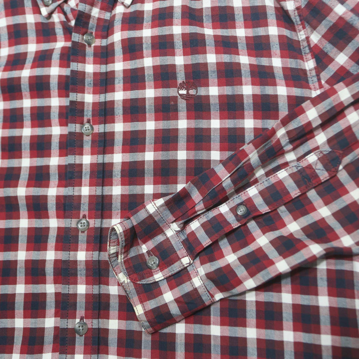 TIMBERLAND Mens Red Blue White Check Shirt M Button-Down Collar Casual Cotton