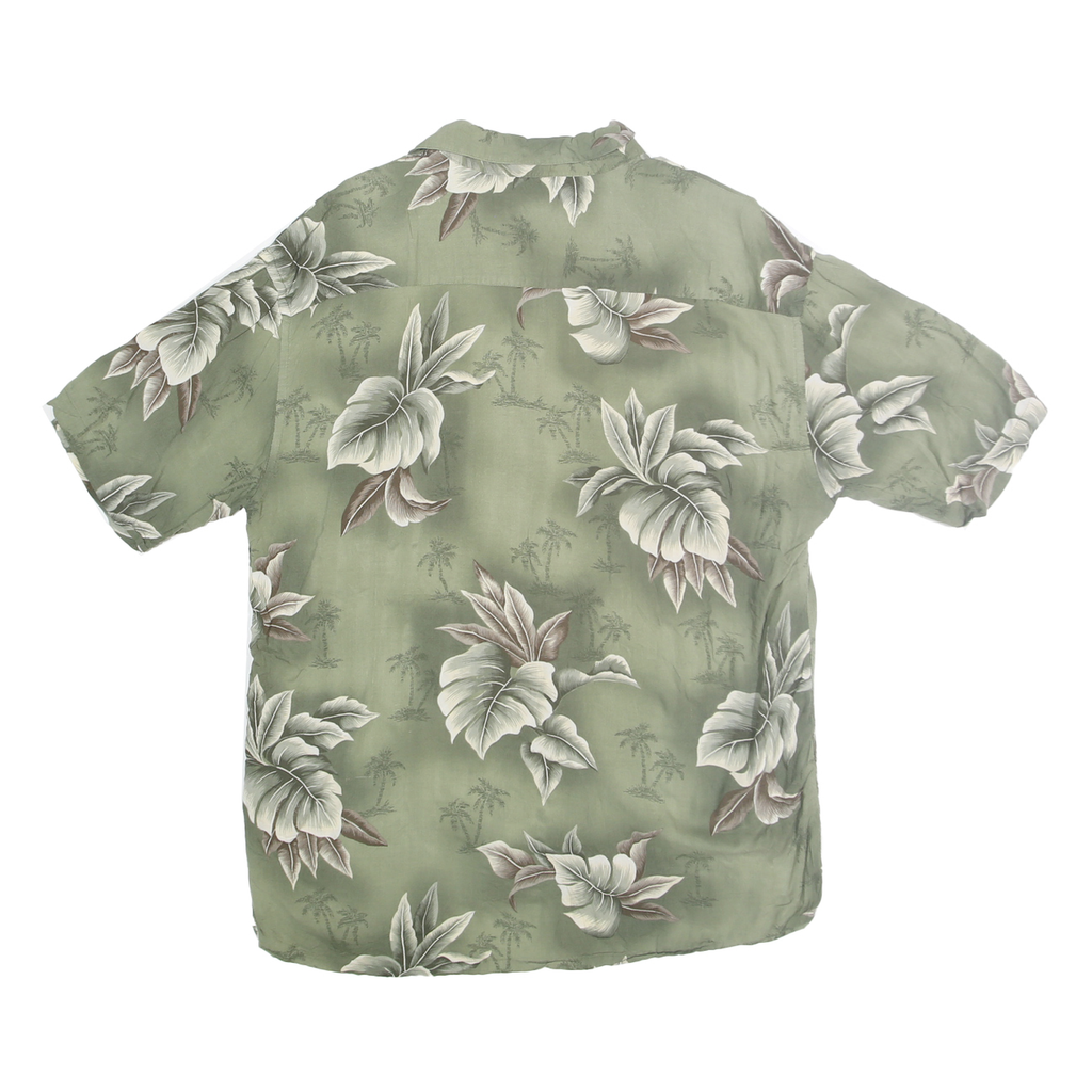 PIERRE CARDIN Mens Green Rayon Hawaiian Shirt L Summer Relaxed Fit Tropical
