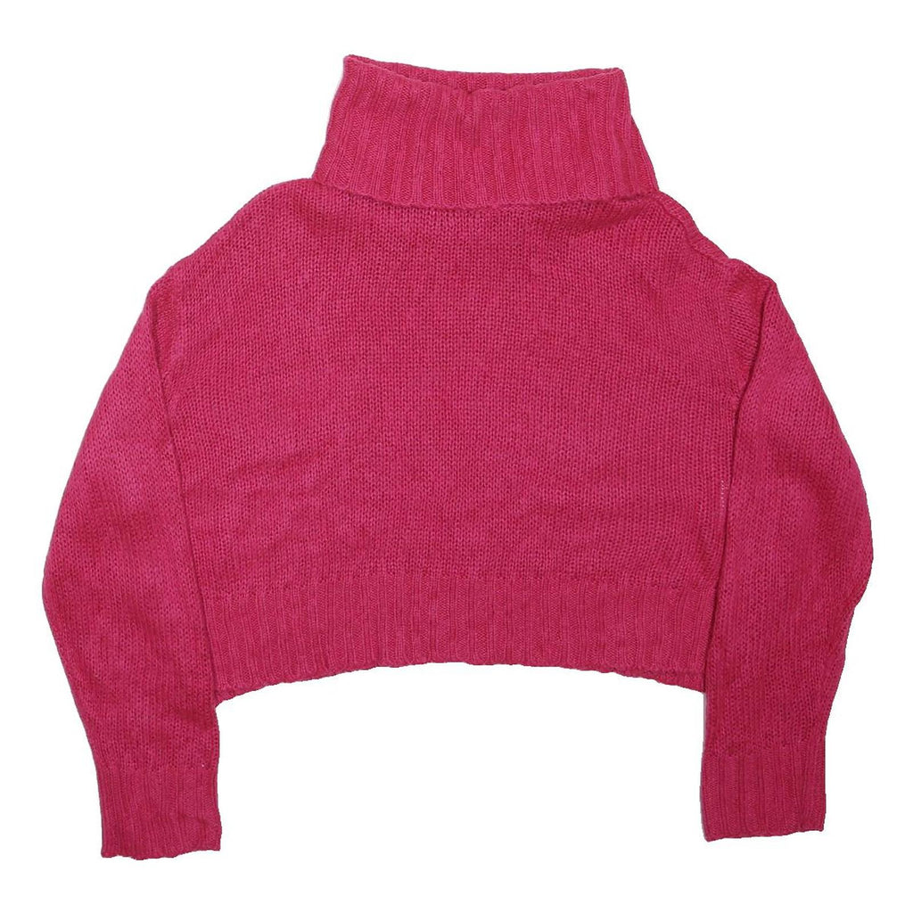 BRAVE SOUL Womens Pink Plain Pullover Roll Neck Chunky Knit Jumper L Crop Style
