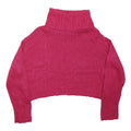 BRAVE SOUL Womens Pink Plain Pullover Roll Neck Chunky Knit Jumper L Crop Style
