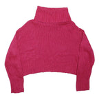 BRAVE SOUL Womens Pink Plain Pullover Roll Neck Chunky Knit Jumper L Crop Style