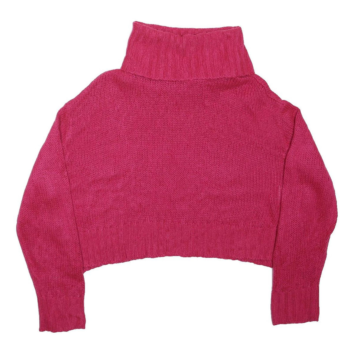 BRAVE SOUL Womens Pink Plain Pullover Roll Neck Chunky Knit Jumper L Crop Style