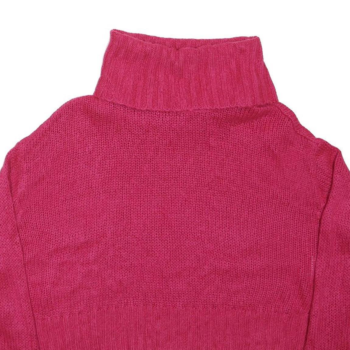 BRAVE SOUL Womens Pink Plain Pullover Roll Neck Chunky Knit Jumper L Crop Style