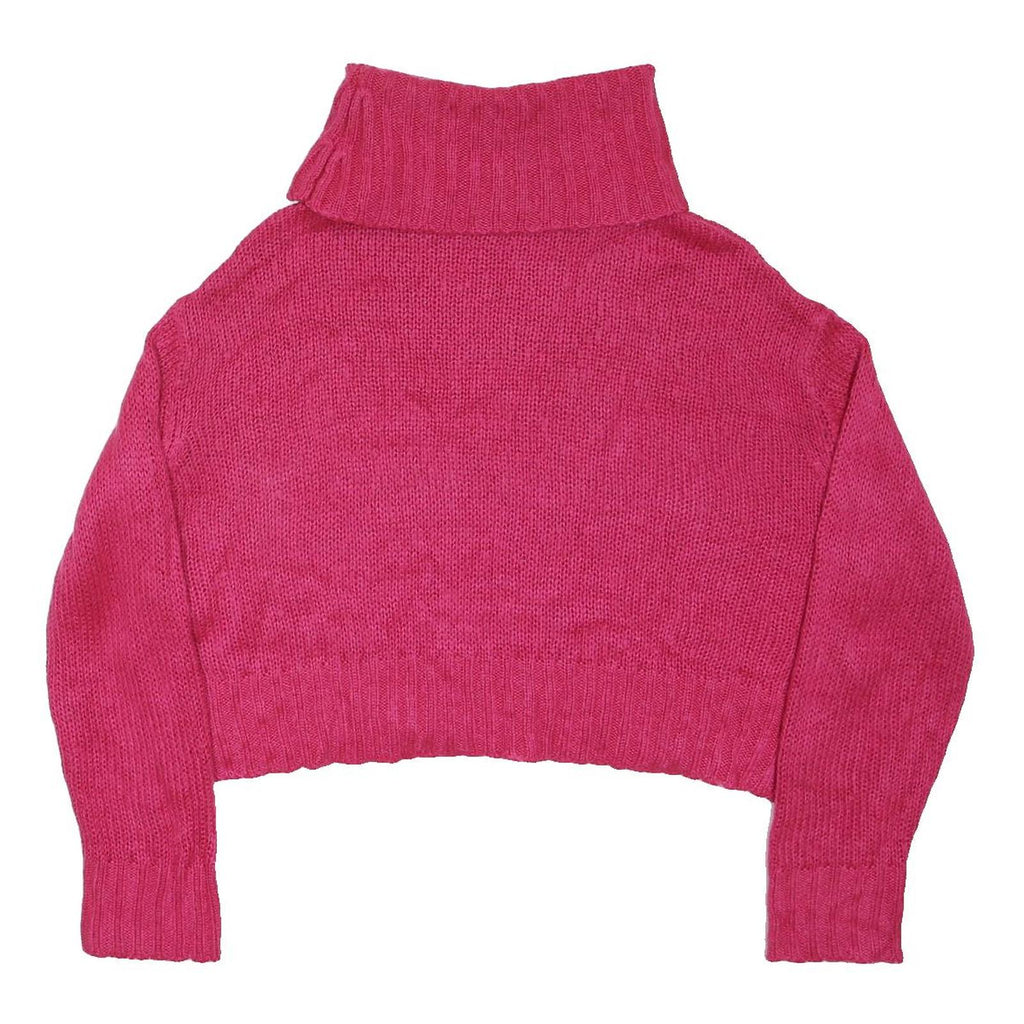 BRAVE SOUL Womens Pink Plain Pullover Roll Neck Chunky Knit Jumper L Crop Style