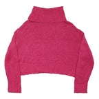 BRAVE SOUL Womens Pink Plain Pullover Roll Neck Chunky Knit Jumper L Crop Style